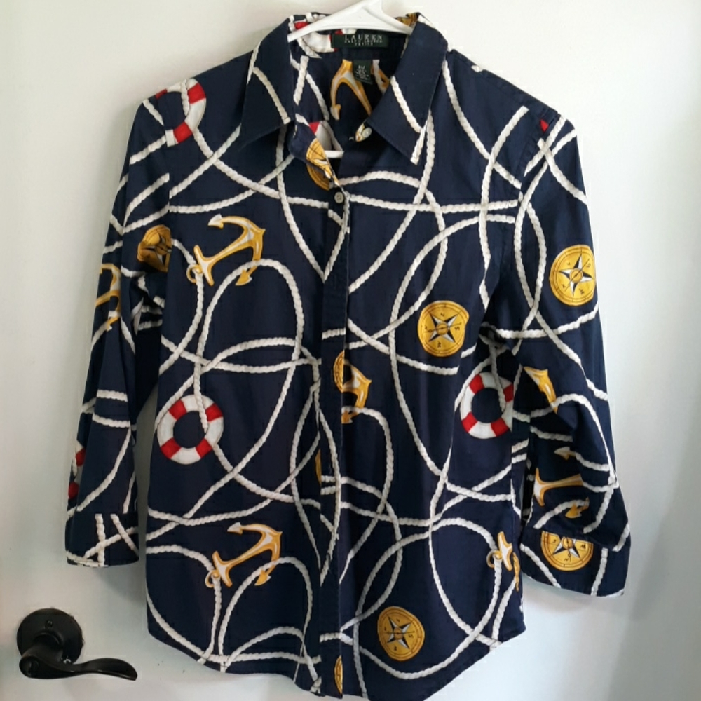 Ralph Lauren navy classic blouse